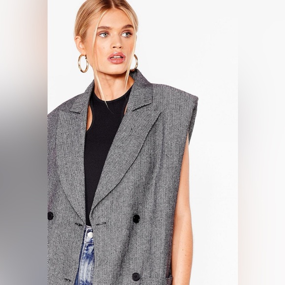 NWOT Nasty Gal Five O'Clock Somewhere Longline Blazer Herringbone Size 6 - Picture 6 of 15